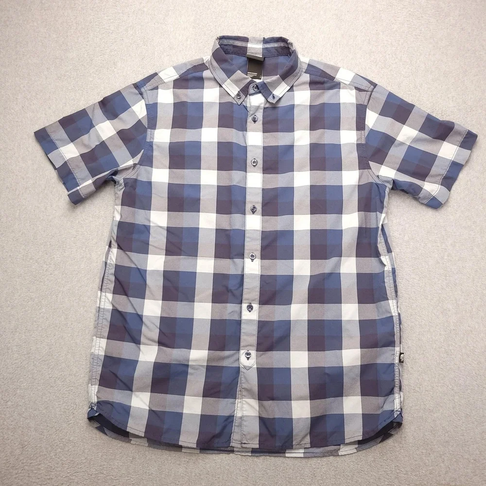 The North Face Shirt Mens L Blue Plaid Short‎ Sleeve Button Up Lightweight Nylon